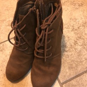 Brown lace wedge heels